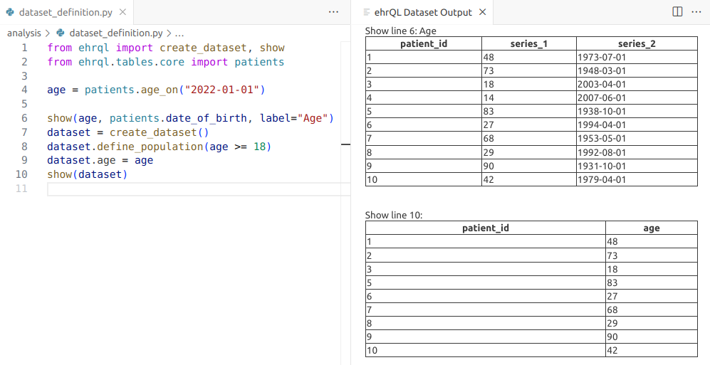 ehrQL debug output